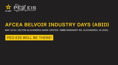 Graphic slider announcing PEO EIS attendance at the annual AFCEA Belvoir Industry Days (ABID) Conference 2024