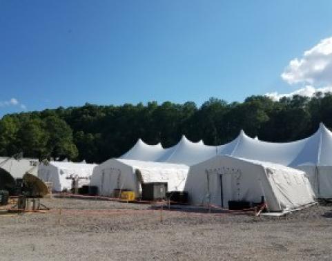 Tents housing the DDTC at the 2017 National Scout Jamboree at Summit Bechtel Reserve, Mt. Hope, WV.