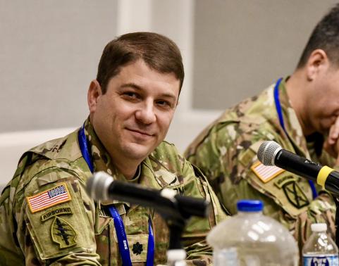 Lt. Col. Ryan Martin speaks at AFCEA Belvoir Industry Days on May 14, 2024.