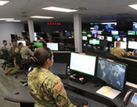 Soldiers in the Fort Gordon Cyber Battle Lab participate in the CSS VSAT Transport Convergence focused assessment.