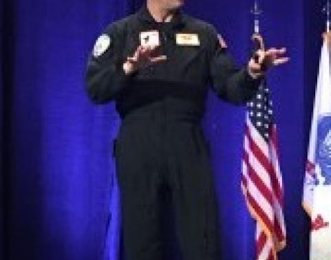 Lt. Col. (Ret.) Rob “Waldo” Waldman, a Hall of Fame leadership speaker, executive coach and author of “Never Fly Solo,” addresses DHITS conference attendees in Orlando, Florida, on July 25.