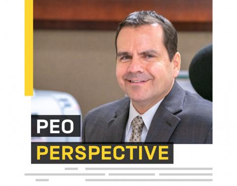 Photo of PEO Mr. Ross Guckert with PEO Perspective logo