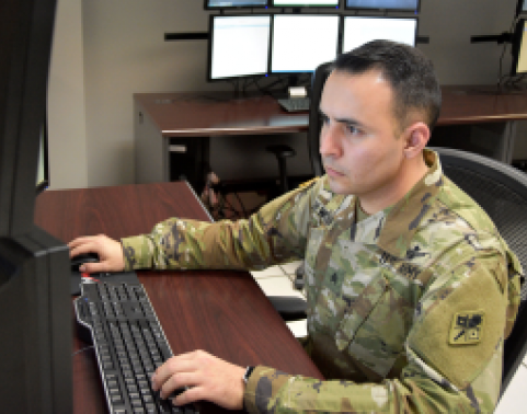Sgt. Roy Dilworth III, an instructor at the U.S. Army Signal School in Fort Gordon, GA, demonstrates how students will benefit from the modular, interactive training and simulation system.