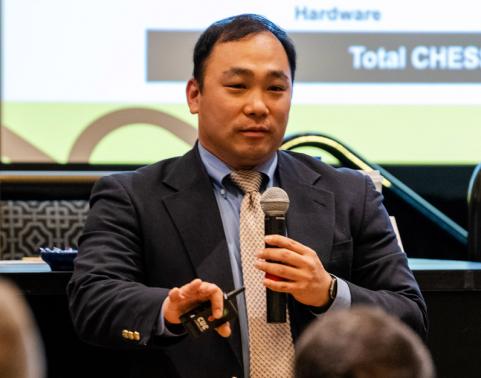 Wayne Sok, product lead for PEO EIS's CHESS, presents at AFCEA Belvoir Industry Days 2021.