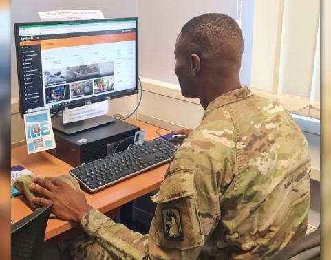 Soldier using computer